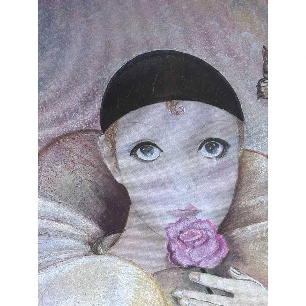 Vintage Marilyn Ward Manifestations Foil Art Framed Harlequin Girl With Rose - Picture 2 of 14